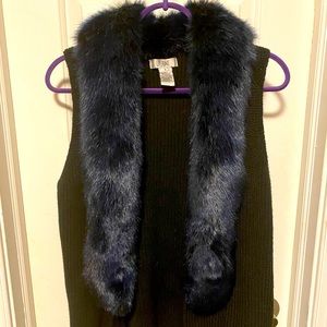 Boutique Navy Fur and Black Knit sweater vest
